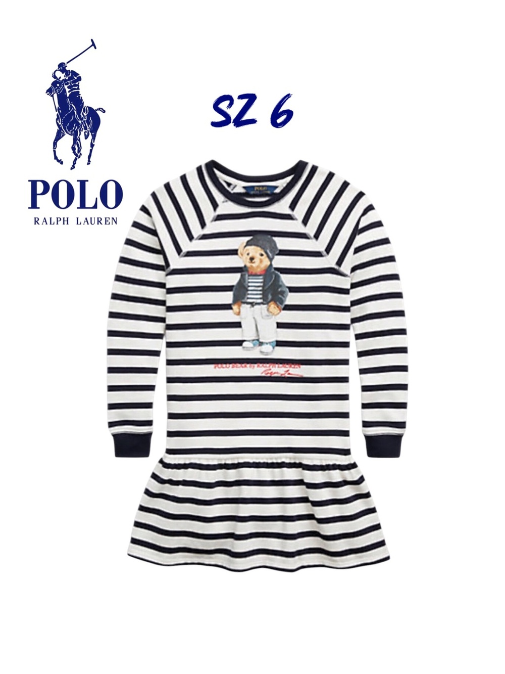Ralph Lauren Polos sz 6  bear fleece striped dress